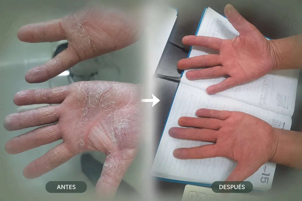Fotos de seguimiento (antes y después) de un paciente de Consultorios DAG: Dermatitis aguda